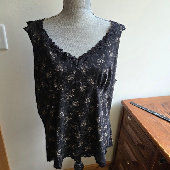 Faded Glory Tops - Vintage Faded Glory Y2K Babydoll Tank Black Floral Lace Dark Coquette 22W 24W